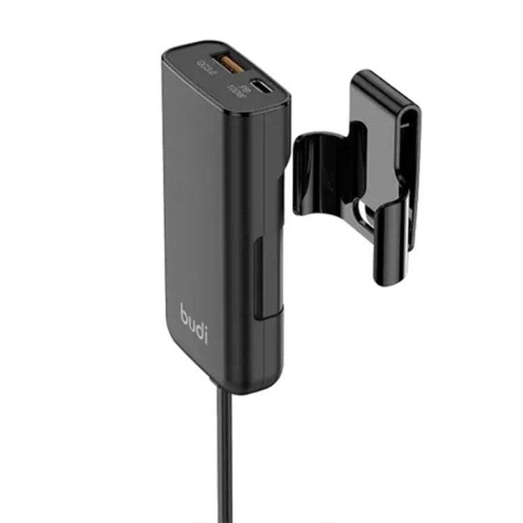 شارژر فندکی 105 وات بودی مدل Budi CC069B با یک خروجی USB و یک خروجی USB-C - مشکی