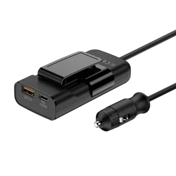 شارژر فندکی 105 وات بودی مدل Budi CC069B با یک خروجی USB و یک خروجی USB-C - مشکی