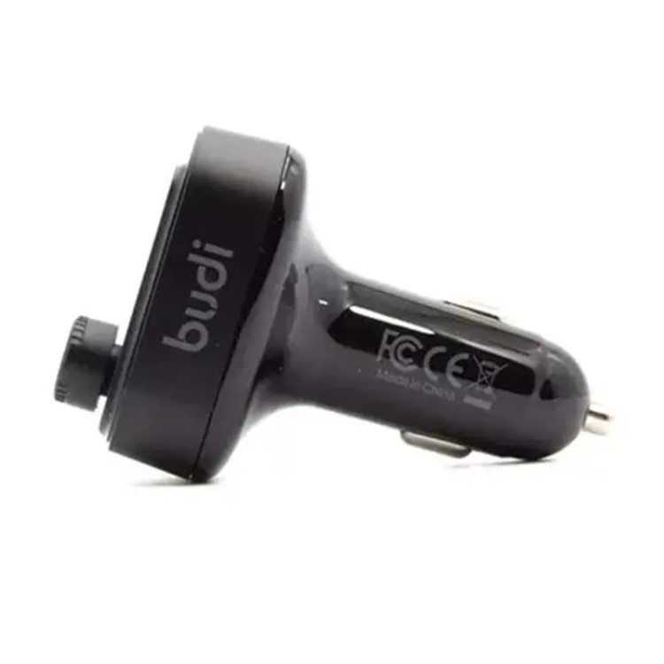 شارژر فندکی 42 وات بودی مدل Budi CCT19B با یک خروجی USB-C و 2 خروجی USB برای شارژ و پخش موسیقی دارای فرستنده FM بلوتوثی و پشتیبانی از کارت حافظه - مشکی