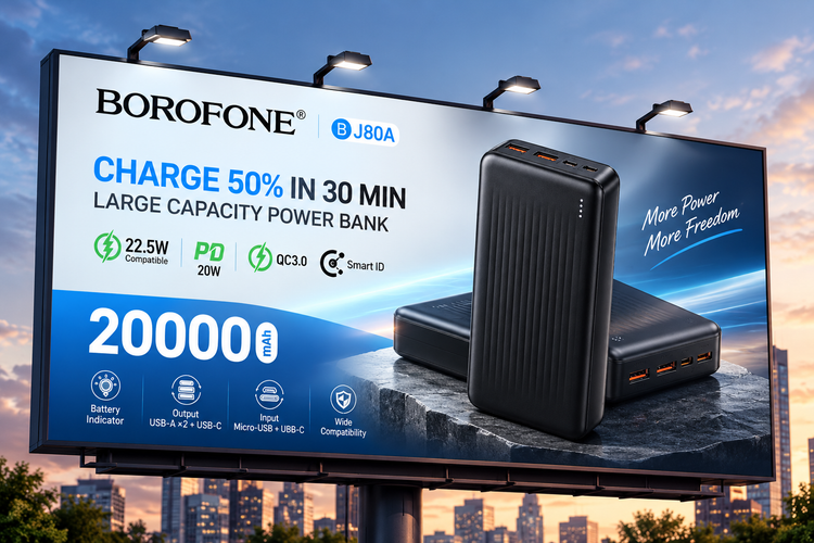 پاوربانک ۲۰۰۰۰ میلیآمپر BOROFONE BJ80A با توان ۲۲.۵ وات