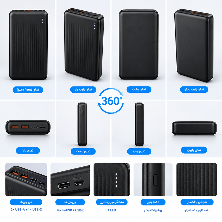 پاوربانک ۲۰۰۰۰ میلیآمپر BOROFONE BJ80A با توان ۲۲.۵ وات