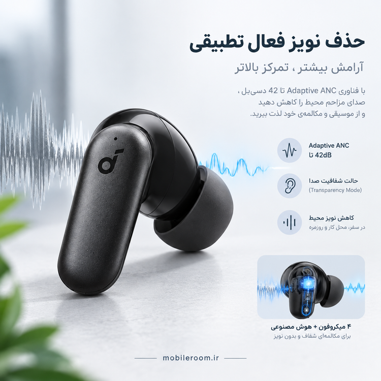 هندزفری بلوتوثی Soundcore R50i NC | نویز کنسلینگ هوشمند | 45 ساعت شارژدهی